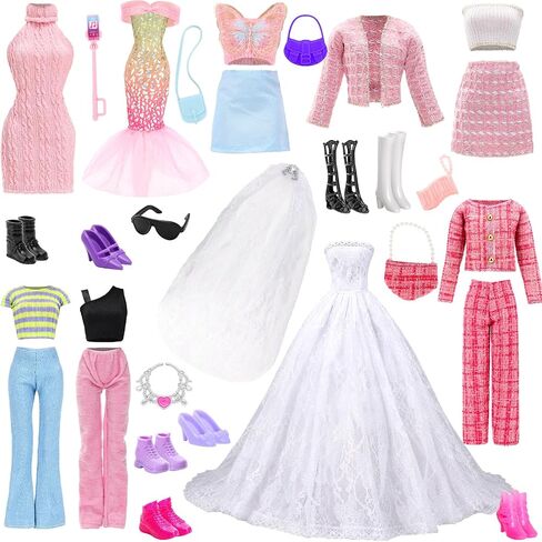 30 Pcs Doll Clothes and Accessories Gown Outfit Shoes for 11.5 Inch Dolls in Kuwait