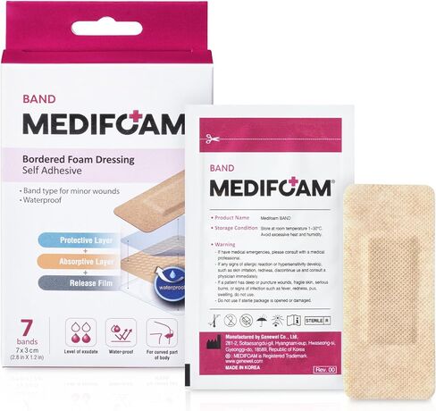 MEDIFOAM - Hydrophilic Foam Dressing, Non-Adhesive (Non-Woven Fabrics for Fixation are Enclosed), Foam Dressing for High exudate Wounds, 2in x 2.8in (3sheets) in Kuwait