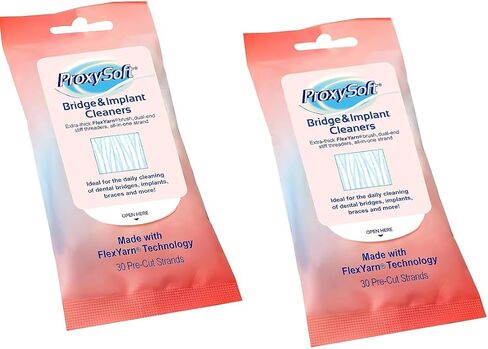 Dental Floss for Bridges and Dental Implants for Optimal Oral Hygiene - Floss Threaders for Bridges and Implants with Extra-Thick Proxy Brush - Bridge and Implant Cleaners (30 Strands) by ProxySoft in Saudi Arabia