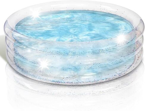 ArtCreativity Sparkly Inflatable Kiddie Pool, Transparent with Silver Glitter and Cushioned Bottom, Outdoor for Backyard, Toys for Kids, 3 Levels in Kuwait