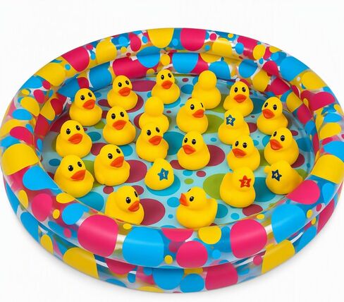 Inflatable Duck Matching Pool Game, Colorful Polka Dot Design, 36 x 6 Inch Swimming Pool with 20 Rubber Duckies, Kids Water Play Set in Kuwait
