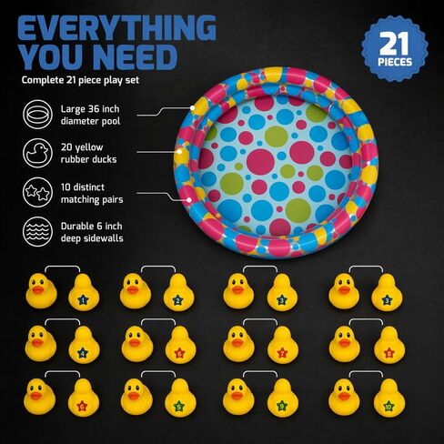 Inflatable Duck Matching Pool Game, Colorful Polka Dot Design, 36 x 6 Inch Swimming Pool with 20 Rubber Duckies, Kids Water Play Set in Kuwait