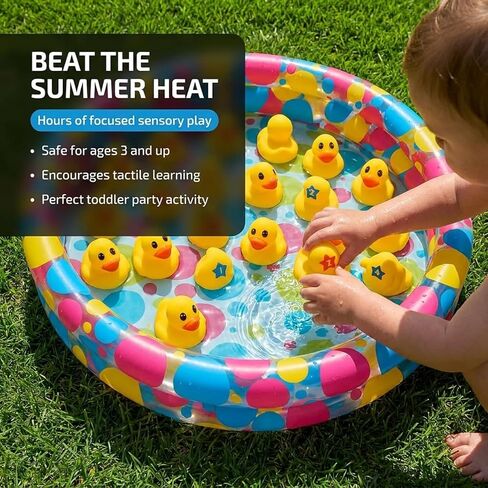 Inflatable Duck Matching Pool Game, Colorful Polka Dot Design, 36 x 6 Inch Swimming Pool with 20 Rubber Duckies, Kids Water Play Set in Kuwait