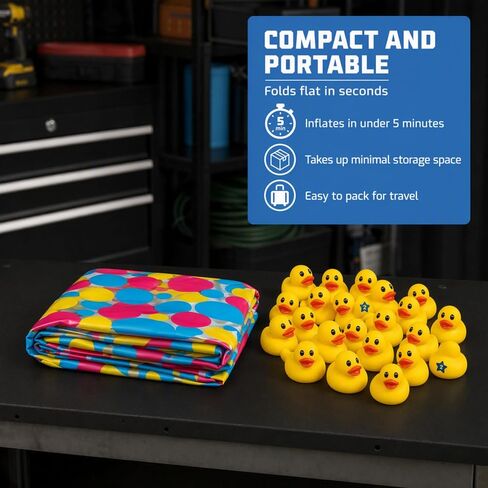 Inflatable Duck Matching Pool Game, Colorful Polka Dot Design, 36 x 6 Inch Swimming Pool with 20 Rubber Duckies, Kids Water Play Set in Kuwait