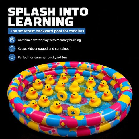 Inflatable Duck Matching Pool Game, Colorful Polka Dot Design, 36 x 6 Inch Swimming Pool with 20 Rubber Duckies, Kids Water Play Set in Kuwait