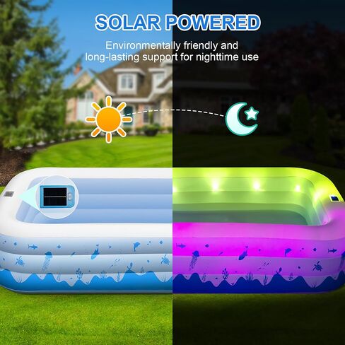 Large Inflatable Pools with Lights, 145" X 74" X 22" Family Inflatable Swimming Pools for Adults, Blow Up Pool Solar Powered, Inflatable PooI for Backyard (Air Pump Not Included) in Kuwait