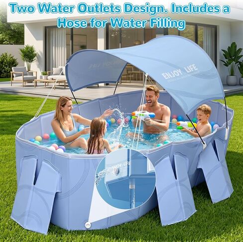 Foldable Pool with Canopy,Large Portable Pool for Adult, 85×50×22 in in Kuwait