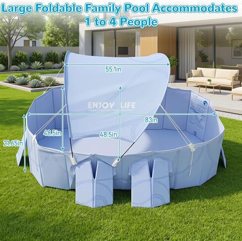 Foldable Pool with Canopy,Large Portable Pool for Adult, 85×50×22 in in Kuwait