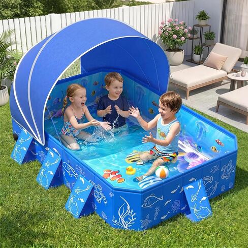 FizZeal Kiddie Pool with Canopy Non-Inflatable Foldable Toddler Swim Pool in Kuwait