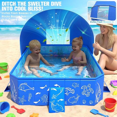FizZeal Kiddie Pool with Canopy Non-Inflatable Foldable Toddler Swim Pool in Kuwait