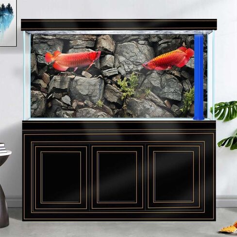48X24IN Black Stone Aquarium Background, Rock Fish Reptile Tank Background, Natural Rocky Glass Bearded Dragon Terrarium Decor Background Wallpaper with 10 EVA Double-Sided Tape, Polyester in Saudi Arabia