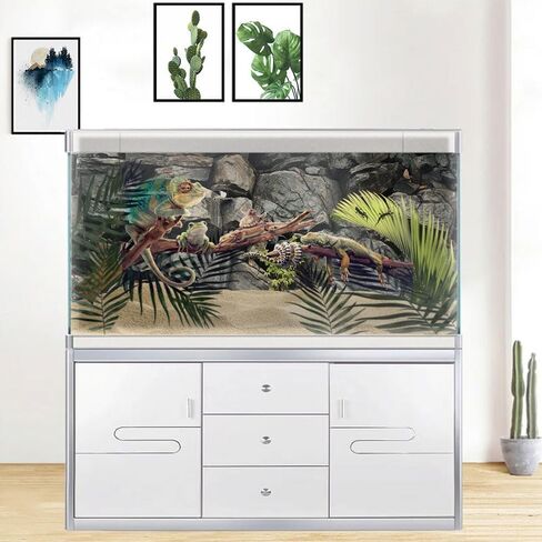 48X24IN Black Stone Aquarium Background, Rock Fish Reptile Tank Background, Natural Rocky Glass Bearded Dragon Terrarium Decor Background Wallpaper with 10 EVA Double-Sided Tape, Polyester in Saudi Arabia