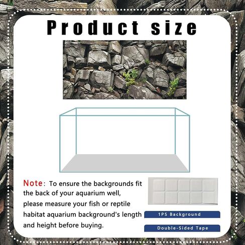 48X24IN Black Stone Aquarium Background, Rock Fish Reptile Tank Background, Natural Rocky Glass Bearded Dragon Terrarium Decor Background Wallpaper with 10 EVA Double-Sided Tape, Polyester in Saudi Arabia