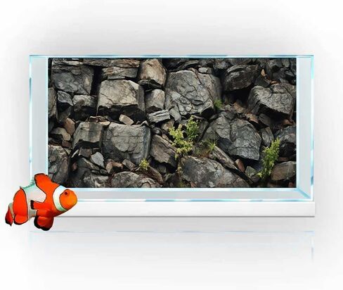 48X24IN Black Stone Aquarium Background, Rock Fish Reptile Tank Background, Natural Rocky Glass Bearded Dragon Terrarium Decor Background Wallpaper with 10 EVA Double-Sided Tape, Polyester in Saudi Arabia