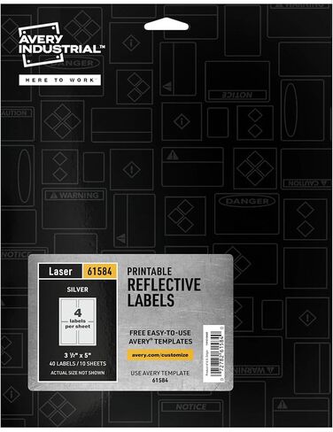 Avery Printable Reflective Stickers, 7" x 10", Silver Labels, 10 Blank Sign Decals (61582) in Kuwait