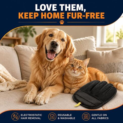 Pet Hair Removal Glove for Dogs & Cats, Reusable Couch Carpet Car Fur Mitt in Saudi Arabia