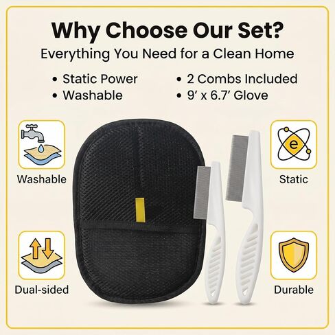 Pet Hair Removal Gloves for Dogs and Cats, Reusable pet Hair Cleaning Tool, can be Used on Clothes, Sofas, beds, Carpets, and car Seats, Quickly and Easily removes pet Hair, Two-piece Set in Kuwait