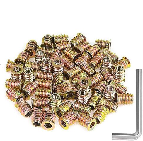 Powlankou 40 قطعة 1/4 بوصة - 20 × 25 مم صواميل إدراج الأثاث، مقبس سداسي صواميل إدراج ملولبة مع مفتاح ربط سداسي in Kuwait