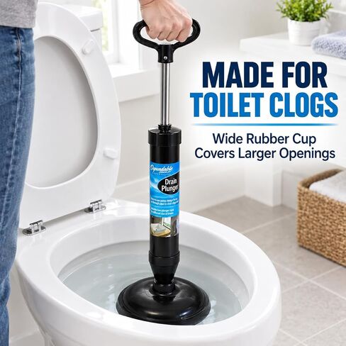DINY Home & Style High Pressure Powerful Pump Multi-Drain Plunger Bathroom Kitchen Toilet Shower Sinks (Black) in Kuwait
