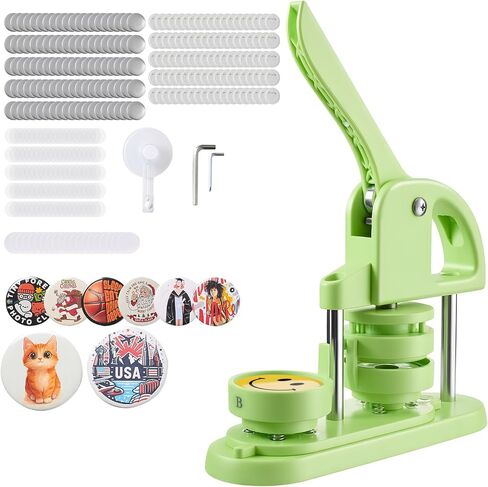 VEVOR Button Maker Machine, 75mm/3in Plastic Pin Maker with 100pcs Button Parts, Circle Cutter and Magic Book, Reinforced Ergonomic Handle, for DIY Badges, Personalized Pins and Key Chains, Green in Kuwait
