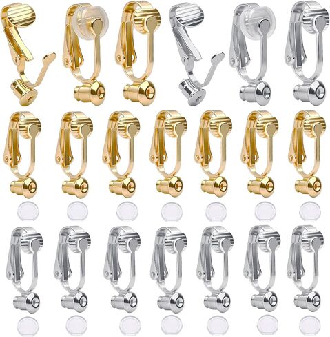 BronaGrand 20 Pieces Earring Clip Backs Clip-on Earring Converter Components Findings with Post for None Pierced Ears, Silver and Gold in Kuwait