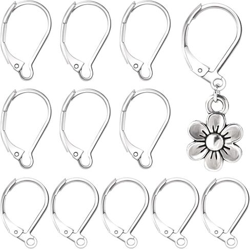 12 Pcs Silver Leverback Earring Hooks, Stainless Steel Clasp Hoop in Kuwait