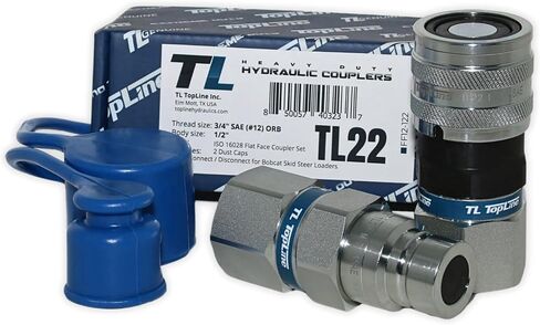 3/4" SAE (ORB) TL22 Flat Face Quick Connect Hydraulic Coupler for Bobcat Skid Steer Loaders with Dust Caps, 1/2" body in Kuwait