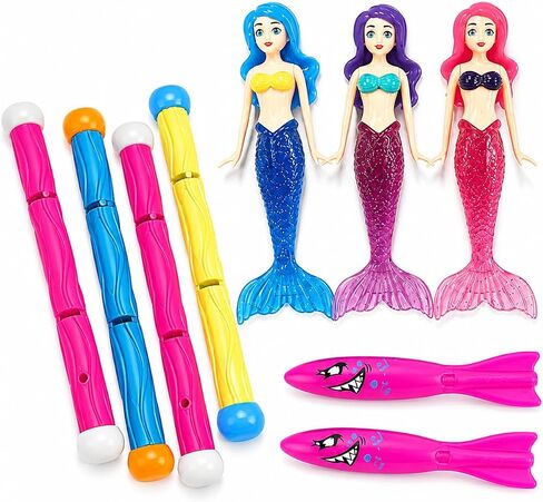Pool Dive Toys for Kids, Summer Pool Sinking Toys, Mermaid Swim Toy for Diving Training Water Games for Boys Girls Ages 4-8 8-12 （9 Piece） in Kuwait
