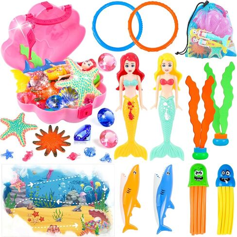 HUUIDY Mermaid Pool Toys, Shell Chest for Treasure Hunt Games for Kids 4-12 in Kuwait
