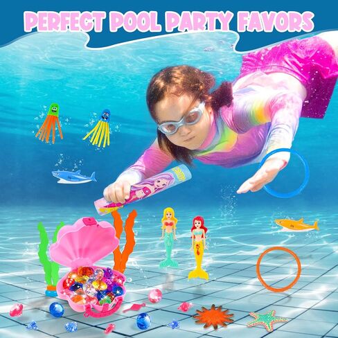 HUUIDY Mermaid Pool Toys, Shell Chest for Treasure Hunt Games for Kids 4-12 in Kuwait