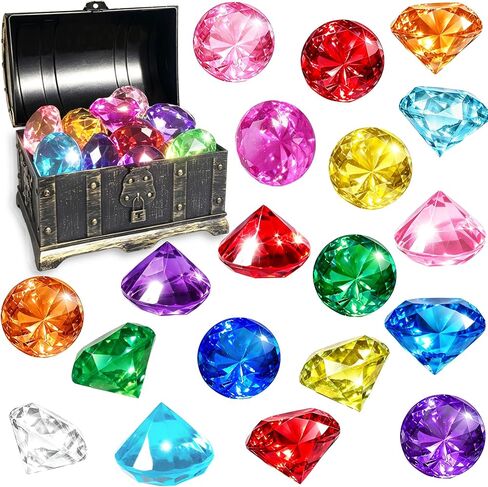 Diving Gems Pool Toys,16 Pcs Big Colorful Diamond with Treasure Chest Pirate Box Toy for Kids Swim Dive Underwater Gemstone Swimming Training Pool Games and Pirate Themed Party in Kuwait