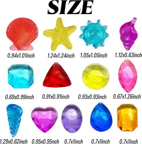 GXXMEI 182PCS Sensory Bin Filler, 102 Plastic Gemstones and 80 Fake Seashells, Ocean Theme, Pirate Treasure Mermaid Pool Play, 1"-1.2", for Kids in Kuwait