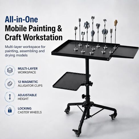 Drankin Rolling Airbrush Painting Station with 12 Magnetic Clips in Kuwait