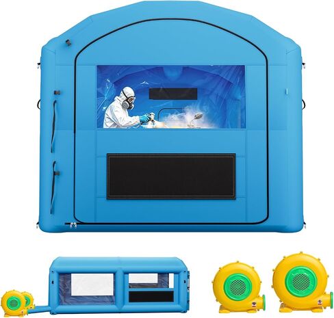 VEVOR Inflatable Paint Booth, 20 x 10 x 8 ft, Portable Spray Booth with 480W+750W Blowers and Large Filter Cotton, Arched Roof Blow Up Painting Tent for ATV, Motorcycle, and Medium Furniture, Blue in Kuwait