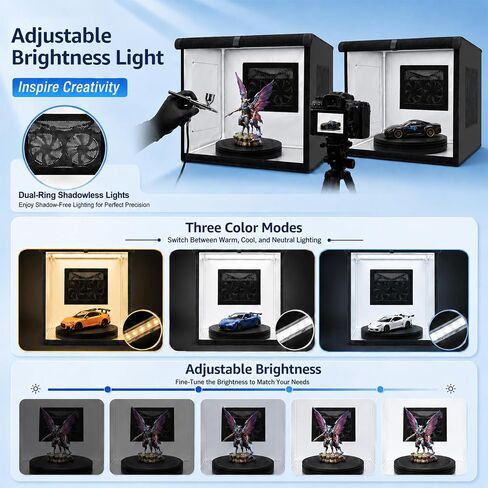 Airbrush Spray Booth Kit with 0.3mm Airbrush, Dual Exhaust Fans, Adjustable LED Lights & 360° Turntable, Foldable Hobby Paint Booth for Model Painting, Miniatures, Crafts –24.4" x 16.5" x 16.5", Black in Saudi Arabia