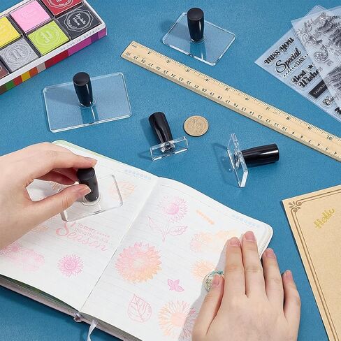 BENECREAT 5Pcs Acrylic Stamp Block with Handle, Clear Stamping Block Tools for Card Making and Scrapbooking, Stamp Mounting Block with Comfortable Grip for DIY Craft Projects, Rectangle in Saudi Arabia
