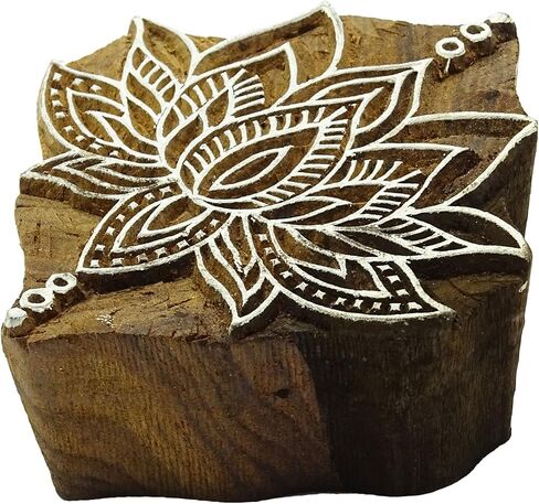 Wooden Textile Stamps Indian Lotus Decorative Border Painting Stamp PB2803A by Knitwit in Kuwait