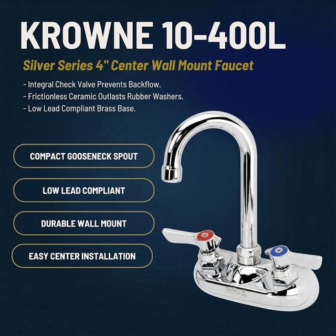Krowne Metal Krowne 10-400L صنبور تثبيت على الحائط من سلسلة فضية، 4 بوصات، صنبور معقوفة 3-1/2 بوصة in Kuwait