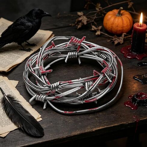 Fake Barbed Wire with Bloodstain, 16 Ft Halloween Plastic Barb Wire Garden Decoration Garland, for Party Decor, DIY Crafts in Kuwait
