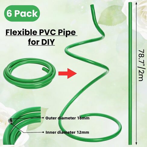 Tlence 6 Pack 78.7 Inch Flexible PVC Pipe for Artificial Flowers, 12MM Diameter Bendable Aluminum Plastic Pipes, Fake Flower Stem Tubing for Balloon Arches, Floral Wedding Decor, Prop Building in Saudi Arabia