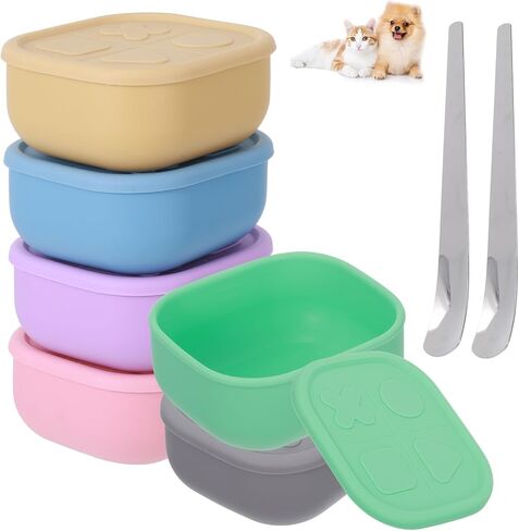 6 Packs Silicone Airtight Pets Food Storage Containers with Lids 12.85ozs Dog Cats Food Storage with 2pcs Steel Scoop Leakproof Meal Prep Kit for Canned Pet Food Storage in Kuwait