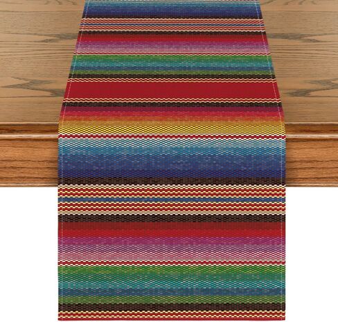 وضع artoid الملونة المشارب serape المكسيكي الجدول عداء، المكسيك ديا دي لوس muertos العيد المطبخ طاولة الطعام الديكور للمنزل حزب ديكور 13x72 بوصة in Kuwait