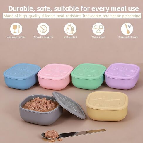 6 Packs Silicone Airtight Pets Food Storage Containers with Lids 12.85ozs Dog Cats Food Storage with 2pcs Steel Scoop Leakproof Meal Prep Kit for Canned Pet Food Storage in Kuwait