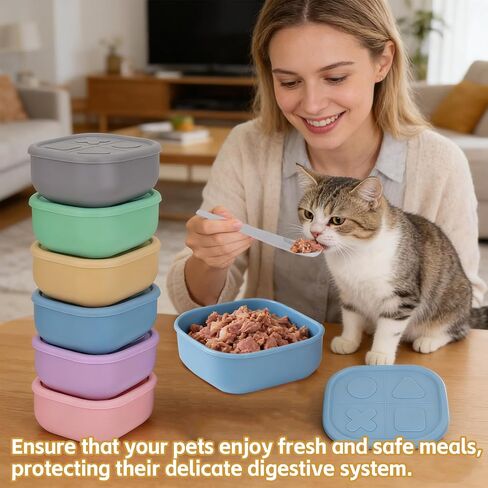 6 Packs Silicone Airtight Pets Food Storage Containers with Lids 12.85ozs Dog Cats Food Storage with 2pcs Steel Scoop Leakproof Meal Prep Kit for Canned Pet Food Storage in Kuwait