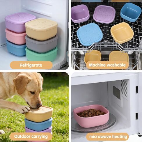 6 Packs Silicone Airtight Pets Food Storage Containers with Lids 12.85ozs Dog Cats Food Storage with 2pcs Steel Scoop Leakproof Meal Prep Kit for Canned Pet Food Storage in Kuwait