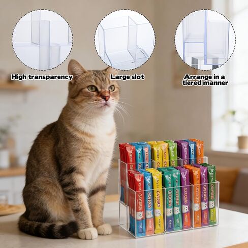 2 Pcs Lickable Cat Treats Organize, 2-Tier Acrylic Squeeze Up Cat Food Storage Container for Lickable Wet Cat Treats Storage Holder for Kitchen Cabinet Pantry Shelf Kitchen Storage Holder Container in Kuwait