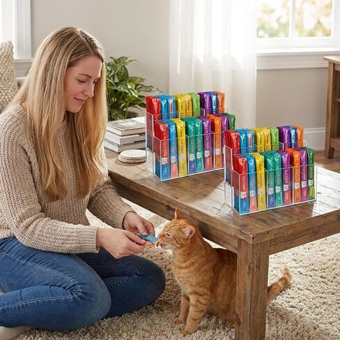 2 Pcs Lickable Cat Treats Organize, 2-Tier Acrylic Squeeze Up Cat Food Storage Container for Lickable Wet Cat Treats Storage Holder for Kitchen Cabinet Pantry Shelf Kitchen Storage Holder Container in Kuwait