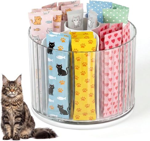 Lickable Cat Treats Organizer, 6 Slot Rotating Cat Food Container in Kuwait