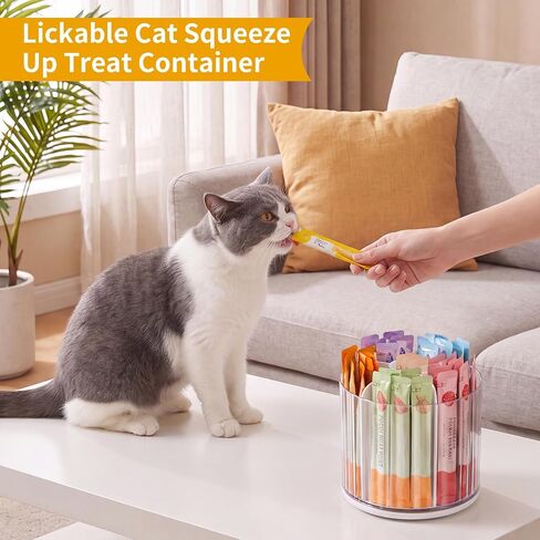 Lickable Cat Treats Organizer, 6 Slot Rotating Cat Food Container in Kuwait