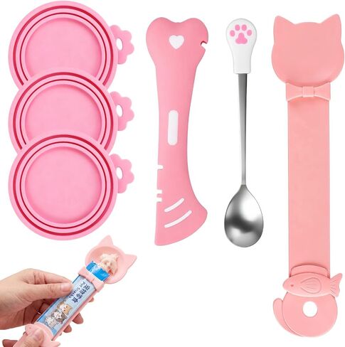 6 PCS Cat Can Opener, Cat Food Can Covers Set with Wet Food Spoon in Kuwait